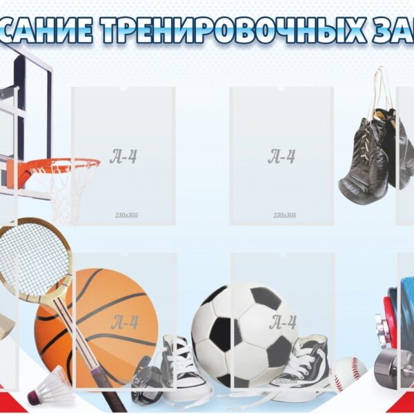 Стенд настенный «Расписание тренировок) с карманами А4, 1,5*0,9 м